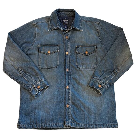 Oshkosh Denim Shirt Jacket Mens Large Blue Quilt Lined Shacket Outdoor Workwear - Picture 1 of 9